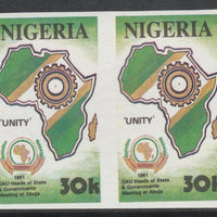 Nigeria 1988 25th Anniversary of OAU - Map of Africa 30k imperf pair unmounted mint as SG 608