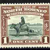 North Borneo 1939 Buffalo Transport 1c (from def set) mounted mint, SG 303