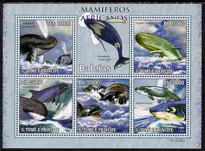 St Thomas & Prince Islands 2010 Animals of Africa - Whales perf sheetlet containing 5 values unmounted mint