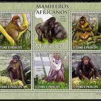 St Thomas & Prince Islands 2010 Animals of Africa - Monkeys perf sheetlet containing 5 values unmounted mint