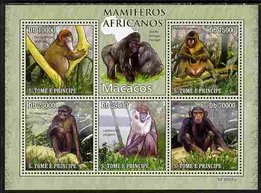 St Thomas & Prince Islands 2010 Animals of Africa - Monkeys perf sheetlet containing 5 values unmounted mint