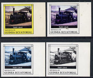 Equatorial Guinea 1977 Locomotives EK200 (Java Kediri) set of 4 imperf progressive proofs on ungummed paper comprising 1, 2, 3 and all 4 colours (as Mi 1152)