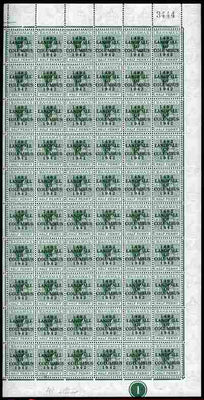 Bahamas 1942 KG6 Landfall of Columbus 1/2d green complete right pane of 60 including plate varieties R1/5 (Chipped N), R7/1 (short leg to H), R9/6 (Split N) & R10/4 (Damaged oval at 6 o'clock) plus overprint varieties incl R10/2 (……Details Below