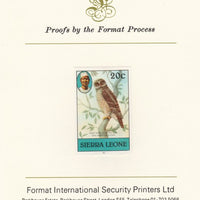 Sierra Leone 1983 Wood Owl 20c imperf proof mounted on Format International proof card as SG SG 767