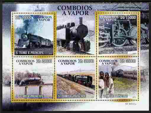 St Thomas & Prince Islands 2010 African Steam Trains perf sheetlet containing 5 values unmounted mint
