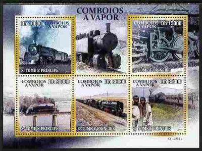 St Thomas & Prince Islands 2010 African Steam Trains perf sheetlet containing 5 values unmounted mint