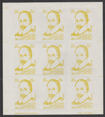 Great Britain 1971 Exeter Emergency Delivery Service 2.5p-6d label depicting Gilbert in complete sheet of 9 unmounted mint