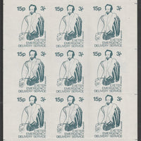 Great Britain 1971 Exeter Emergency Delivery Service 15p-3s label depicting Raleigh in complete sheet of 9 unmounted mint