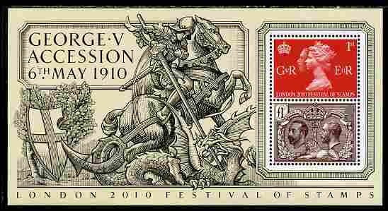 Great Britain 2010 King George 5th Accession - London 2010 Festival of Stamps m/sheet unmounted mint