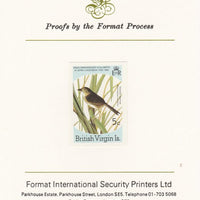 British Virgin Islands 1985 John Audubon Birds 5c Seaside Sparrow imperf proof mounted on Format International proof card, as SG 588