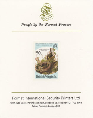 British Virgin Islands 1985 John Audubon Birds 50c Yellow Breasted Chat imperf proof mounted on Format International proof card, as SG 590