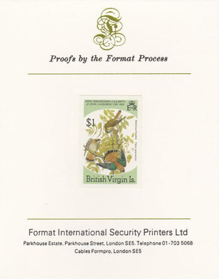 British Virgin Islands 1985 John Audubon Birds $1 American Kestrel imperf proof mounted on Format International proof card, as SG 591