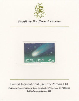 St Vincent 1986 Halley's Comet 45c (Comet) imperf proof mounted on Format International proof card, as SG 973
