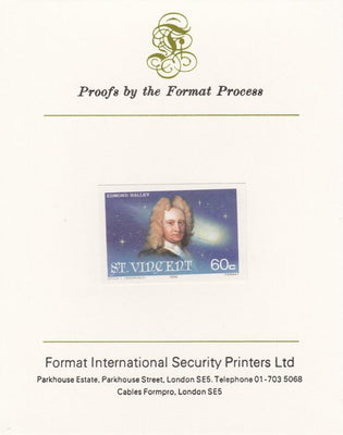 St Vincent 1986 Halley's Comet 60c (Edmond Halley) imperf proof mounted on Format International proof card, as SG 974