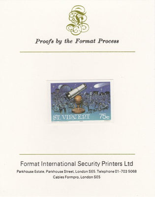 St Vincent 1986 Halley's Comet 75c (Newton's Telesope) imperf proof mounted on Format International proof card, as SG 975