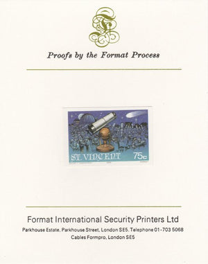 St Vincent 1986 Halley's Comet 75c (Newton's Telesope) imperf proof mounted on Format International proof card, as SG 975