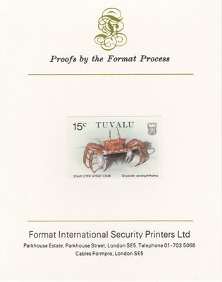 Tuvalu 1986 Crabs 15c (Ghost Crab) imperf proof mounted on Format International proof card, as SG 372