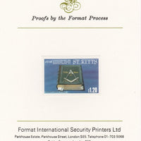 St Kitts 1985 Masonic Lodge $1.20 (Masonic Symbols) imperf proof mounted on Format International proof card, as SG 179