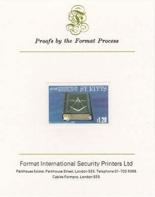 St Kitts 1985 Masonic Lodge $1.20 (Masonic Symbols) imperf proof mounted on Format International proof card, as SG 179