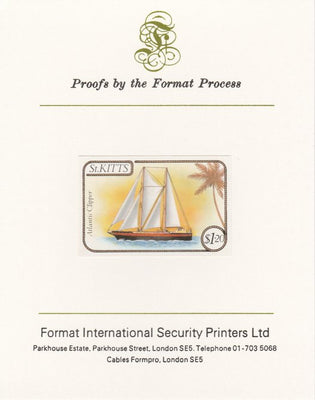 St Kitts 1985 Ships $1.20 (Atlantic Clipper Schooner) imperf proof mounted on Format International proof card, as SG 174