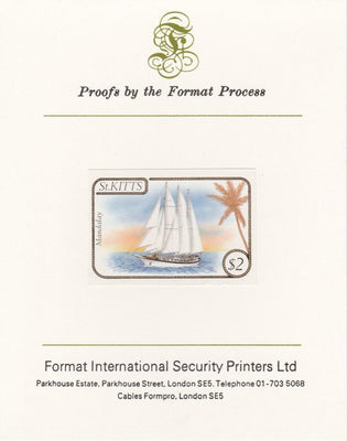 St Kitts 1985 Ships $2 (Schooner Mandalay) imperf proof mounted on Format International proof card, as SG 175