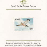 Nevis 1985 Hawks & Herons 20c (Broad Winged Hawk) imperf proof mounted on Format International proof card, as SG 265