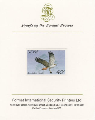 Nevis 1985 Hawks & Herons 40c (Red Tailed Hawk) imperf proof mounted on Format International proof card, as SG 266