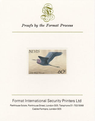 Nevis 1985 Hawks & Herons 60c (Little Blue Heron) imperf proof mounted on Format International proof card, as SG 267