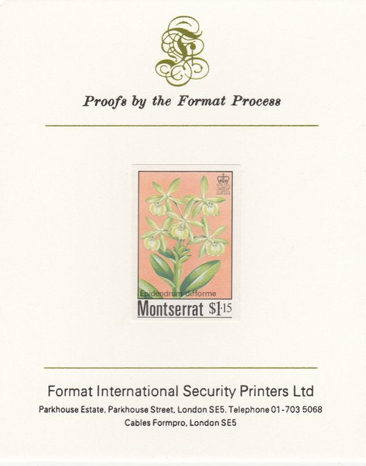 Montserrat 1985 Orchids $1.15 (Eppidendrum difforme) imperf proof mounted on Format International proof card, as SG 632