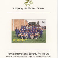 St Vincent 1987 English Football teams $2 Everton imperf mounted on Format International proof card as SG 1090