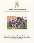St Vincent 1987 English Football teams $2 Everton imperf mounted on Format International proof card as SG 1090