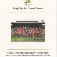 St Vincent 1987 English Football teams $2 Arsenal imperf mounted on Format International proof card, as SG 1093