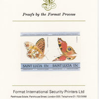 St Lucia 1985 Butterflies (Leaders of the World) 15c imperf se-tenant pair mounted on Format International proof card, as SG 781a