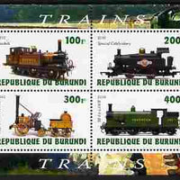 Burundi 2010 Steam Locomotives #1 perf sheetlet containing 4 values unmounted mint
