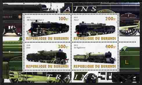 Burundi 2010 Steam Locomotives #3 perf sheetlet containing 4 values unmounted mint