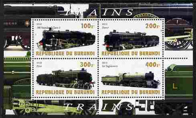 Burundi 2010 Steam Locomotives #3 perf sheetlet containing 4 values unmounted mint