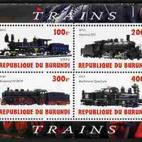 Burundi 2010 Steam Locomotives #4 perf sheetlet containing 4 values unmounted mint