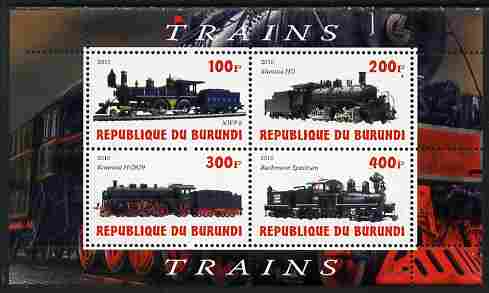Burundi 2010 Steam Locomotives #4 perf sheetlet containing 4 values unmounted mint