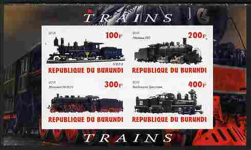 Burundi 2010 Steam Locomotives #4 imperf sheetlet containing 4 values unmounted mint