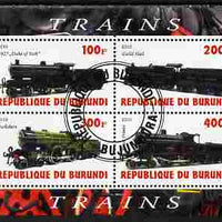 Burundi 2010 Steam Locomotives #5 perf sheetlet containing 4 values fine cto used
