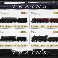 Burundi 2010 Steam Locomotives #6 perf sheetlet containing 4 values unmounted mint