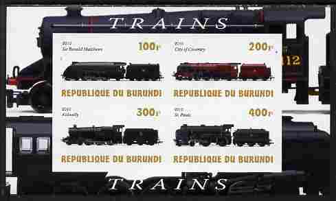 Burundi 2010 Steam Locomotives #6 imperf sheetlet containing 4 values unmounted mint
