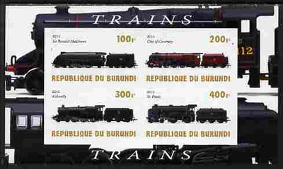 Burundi 2010 Steam Locomotives #6 imperf sheetlet containing 4 values unmounted mint