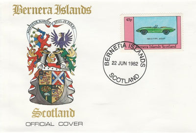 Bernera 1982 Sports Cars - 1963 E-Type Jaguar perf 45p on official cover with first day cancel