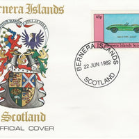 Bernera 1982 Sports Cars - 1963 E-Type Jaguar imperf 45p on official cover with first day cancel