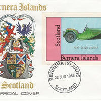 Bernera 1982 Sports Cars - 1937 SS100 Jaguar imperf £2.50 on official cover with first day cancel