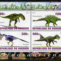 Burundi 2010 Dinosaurs #2 perf sheetlet containing 4 values unmounted mint