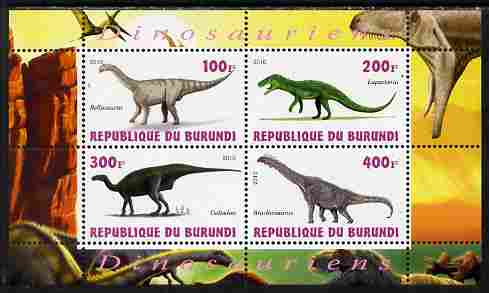 Burundi 2010 Dinosaurs #3 perf sheetlet containing 4 values unmounted mint