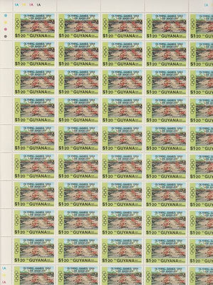Guyana 1984 Los Angeles Olympic Games opt on $1.20 complete sheet of 50 unmounted mint folded along central perfs, SG 1420