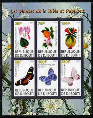 Djibouti 2010 Butterflies & Plants from the Bible #1 imperf sheetlet containing 6 values unmounted mint